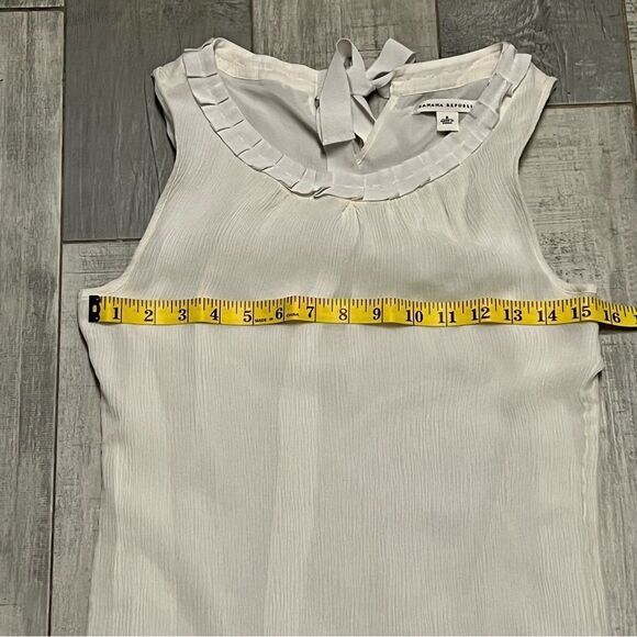 Banana Republic Ivory Sheer 100% Silk Stretch Crepe Ribbon Sleeveless Top S - Picture 6 of 13